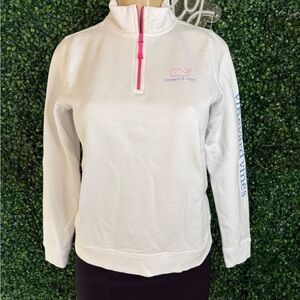 Vineyard Vines Women's White and Pink Quarter-Zip Sweatshirt